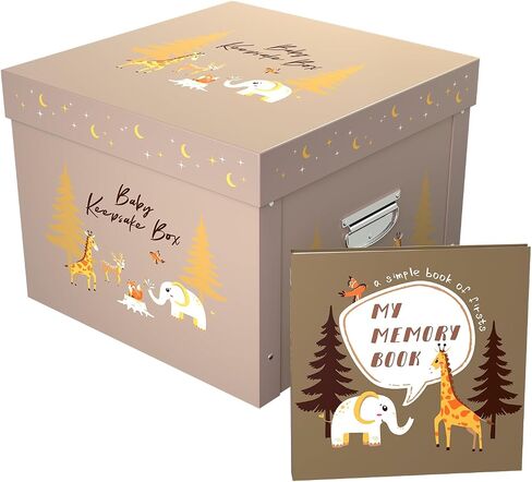 ULARCS Baby Memory Book/Large Keepsake Box & 30 Monthly & Baby First Milestone Stickers - Gender Neutral First Year Scrapbook Journal in Saudi Arabia