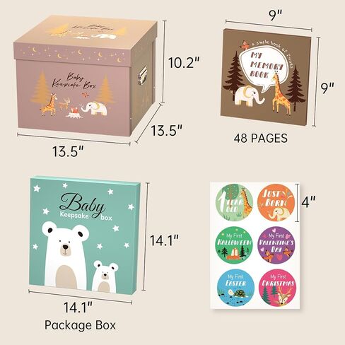 ULARCS Baby Memory Book/Large Keepsake Box & 30 Monthly & Baby First Milestone Stickers - Gender Neutral First Year Scrapbook Journal in Saudi Arabia