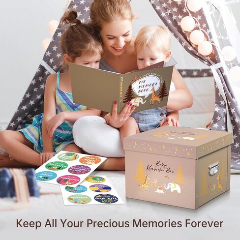 ULARCS Baby Memory Book/Large Keepsake Box & 30 Monthly & Baby First Milestone Stickers - Gender Neutral First Year Scrapbook Journal in Saudi Arabia