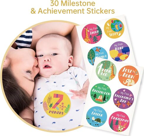 ULARCS Baby Memory Book/Large Keepsake Box & 30 Monthly & Baby First Milestone Stickers - Gender Neutral First Year Scrapbook Journal in Saudi Arabia