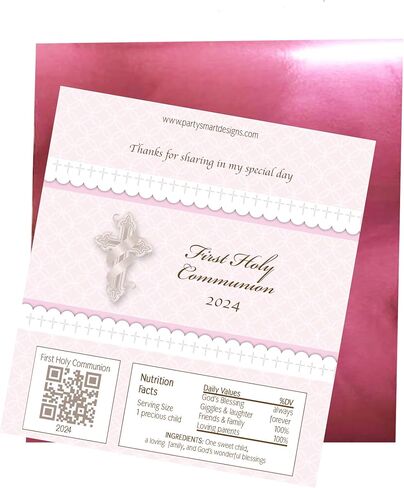 First Holy Communion candy bar wrappers - Set of 20 - Pink foil included in Saudi Arabia