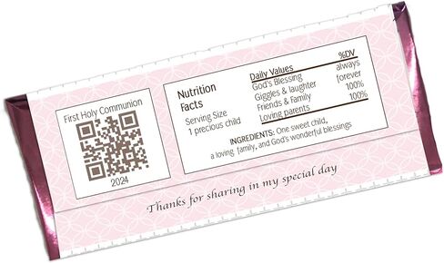 First Holy Communion candy bar wrappers - Set of 20 - Pink foil included in Saudi Arabia