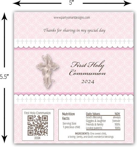 First Holy Communion candy bar wrappers - Set of 20 - Pink foil included in Saudi Arabia