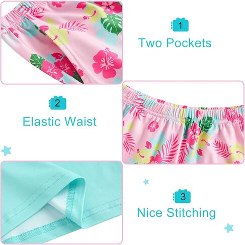 Funnycokid Girls Pajamas Set 3 Piece Sleepwear Short Sleeve Shirt Top Pants Shorts 7-14 Years in Kuwait