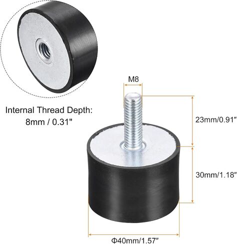 uxcell Rubber Mounts 4pcs M8 Male/Female Vibration Isolator Shock Absorber, for Garage Motor Air Compressor Car Boat Bobbins, D40mmxH40mm in Saudi Arabia
