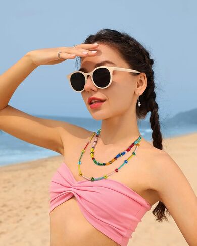 INNERDIVA قلادة مطرزة ملونة بوهو قوس قزح مطرز قلادة متعددة الألوان الطبقات قلادة بوهيميا زهرة ملونة in Kuwait