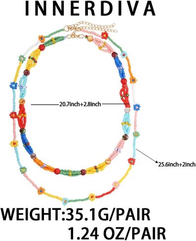 INNERDIVA قلادة مطرزة ملونة بوهو قوس قزح مطرز قلادة متعددة الألوان الطبقات قلادة بوهيميا زهرة ملونة in Kuwait