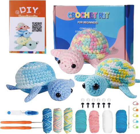 Talentree Crochet Kit for Beginners, Crochet Animal Kit with Step-by-Step Video Tutorials, Beginner Crochet Kit for Adults Kids, Crochet Starter Kit Includes 40% Extra Yarn(Turtle Family 3 Pack) in Saudi Arabia