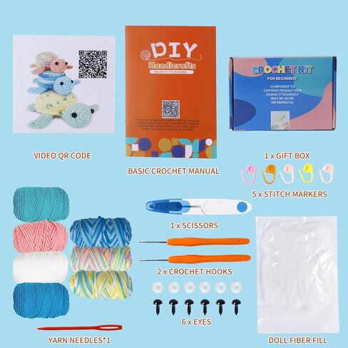 Talentree Crochet Kit for Beginners, Crochet Animal Kit with Step-by-Step Video Tutorials, Beginner Crochet Kit for Adults Kids, Crochet Starter Kit Includes 40% Extra Yarn(Turtle Family 3 Pack) in Saudi Arabia