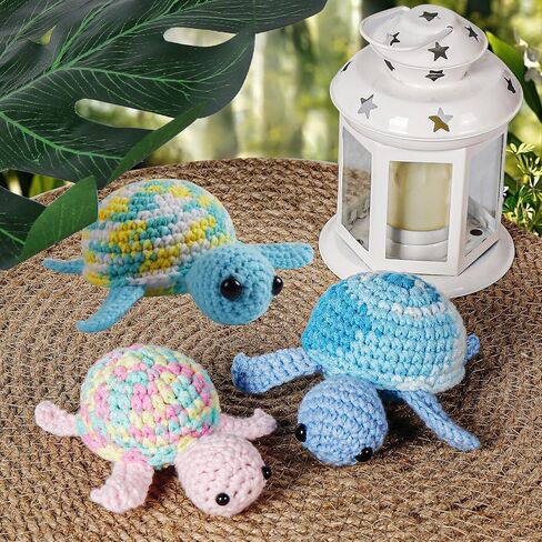 Talentree Crochet Kit for Beginners, Crochet Animal Kit with Step-by-Step Video Tutorials, Beginner Crochet Kit for Adults Kids, Crochet Starter Kit Includes 40% Extra Yarn(Turtle Family 3 Pack) in Saudi Arabia