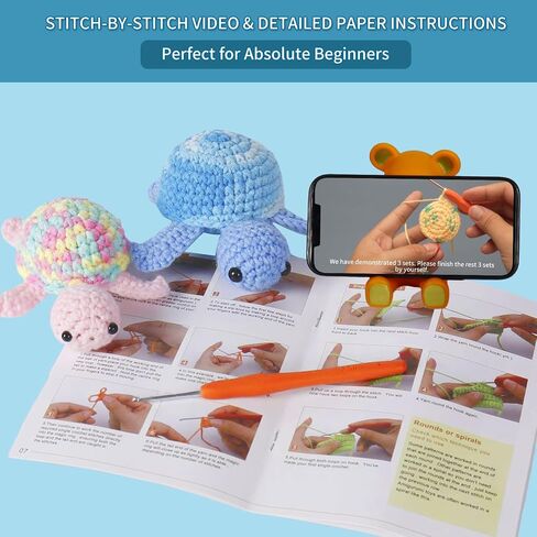 Talentree Crochet Kit for Beginners, Crochet Animal Kit with Step-by-Step Video Tutorials, Beginner Crochet Kit for Adults Kids, Crochet Starter Kit Includes 40% Extra Yarn(Turtle Family 3 Pack) in Saudi Arabia