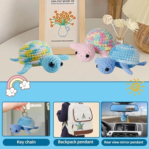 Talentree Crochet Kit for Beginners, Crochet Animal Kit with Step-by-Step Video Tutorials, Beginner Crochet Kit for Adults Kids, Crochet Starter Kit Includes 40% Extra Yarn(Turtle Family 3 Pack) in Saudi Arabia