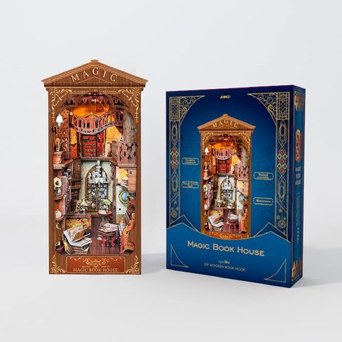 Book Nook Kit DIY Dollhouse Book Nook Bookshelf Insert Decor,Creative 3D Wooden Puzzle Bookend,DIY Wooden Bookends Model Build-Creativity Kit with LED Light for Youth and Adult in Saudi Arabia