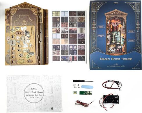 Book Nook Kit DIY Dollhouse Book Nook Bookshelf Insert Decor,Creative 3D Wooden Puzzle Bookend,DIY Wooden Bookends Model Build-Creativity Kit with LED Light for Youth and Adult in Saudi Arabia