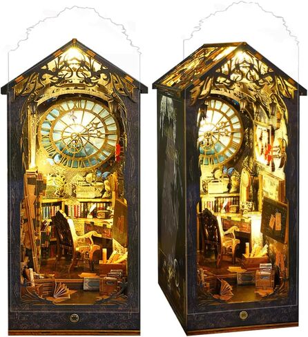 Naygergame DIY Book Nook Kit, Bookshelf Decor Kit with LED Light，3D Wooden Puzzle，Bookend Stand DIY Miniature Dollhouse Kit Gifts for Adults(Detective Agency with Dust Proof) in Saudi Arabia