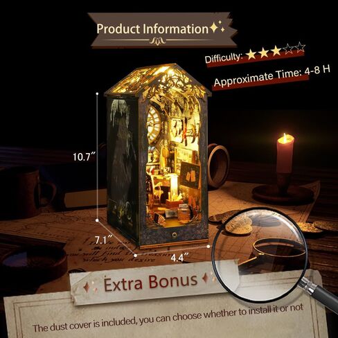 Naygergame DIY Book Nook Kit, Bookshelf Decor Kit with LED Light，3D Wooden Puzzle，Bookend Stand DIY Miniature Dollhouse Kit Gifts for Adults(Detective Agency with Dust Proof) in Saudi Arabia