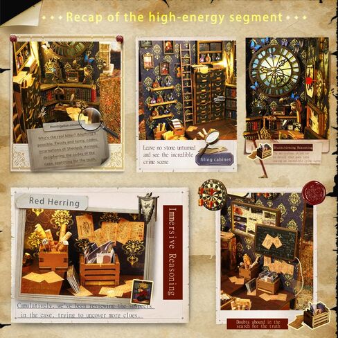 Naygergame DIY Book Nook Kit, Bookshelf Decor Kit with LED Light，3D Wooden Puzzle，Bookend Stand DIY Miniature Dollhouse Kit Gifts for Adults(Detective Agency with Dust Proof) in Saudi Arabia