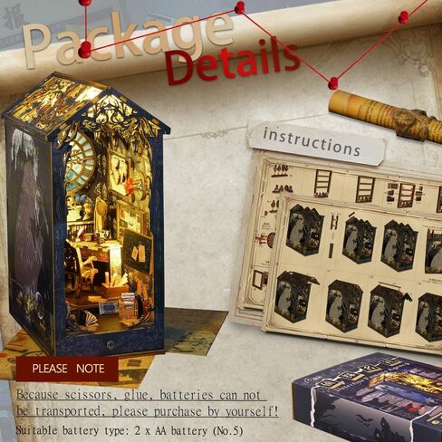 Naygergame DIY Book Nook Kit, Bookshelf Decor Kit with LED Light，3D Wooden Puzzle，Bookend Stand DIY Miniature Dollhouse Kit Gifts for Adults(Detective Agency with Dust Proof) in Saudi Arabia