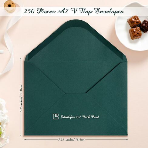250 قطعة من بطاقات هدايا الزفاف A7 مقاس 5 × 7 مظاريف دعوة على شكل حرف V لبطاقات مقاس 5 × 7 مغلف ذاتي اللصق قابل للطباعة لمستلزمات أعياد الميلاد وحفلات استقبال المولود الجديد (أزرق مترب) in Saudi Arabia