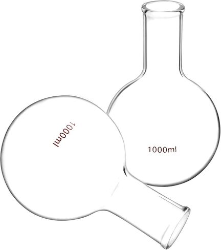 QWORK Boiling Flask, 1000ml Borosilicate Glass Flask with Flat Bottom, Single Narrow Neck Boiling Flask, Heavy Wall Receiving Apparatus, 2 Pack in Saudi Arabia