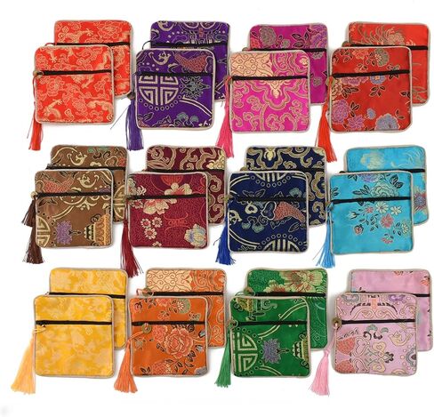 VIOCIWUO مجوهرات الحرير محفظة بروكيد حقيبة الحرير سستة حقيبة 24 قطعة مطرزة عملة محفظة مجوهرات الحقيبة المحفظة للنساء الفتيات السنة الجديدة الربيع مهرجان in Kuwait