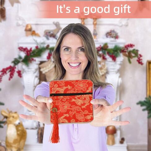 VIOCIWUO مجوهرات الحرير محفظة بروكيد حقيبة الحرير سستة حقيبة 24 قطعة مطرزة عملة محفظة مجوهرات الحقيبة المحفظة للنساء الفتيات السنة الجديدة الربيع مهرجان in Kuwait