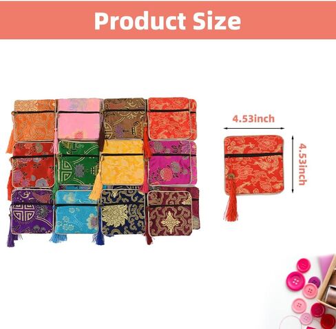 VIOCIWUO مجوهرات الحرير محفظة بروكيد حقيبة الحرير سستة حقيبة 24 قطعة مطرزة عملة محفظة مجوهرات الحقيبة المحفظة للنساء الفتيات السنة الجديدة الربيع مهرجان in Kuwait
