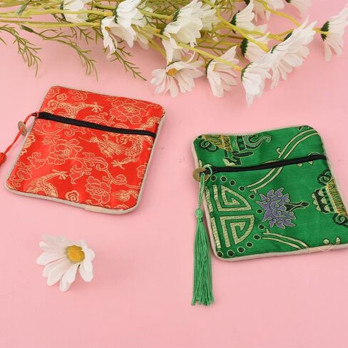 VIOCIWUO مجوهرات الحرير محفظة بروكيد حقيبة الحرير سستة حقيبة 24 قطعة مطرزة عملة محفظة مجوهرات الحقيبة المحفظة للنساء الفتيات السنة الجديدة الربيع مهرجان in Kuwait