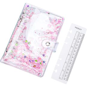 A5 Binder Cover with Ruler Blue Glitter Quciksand PVC Planner Cover Refillable Notebook Shell 6 Round Rings Cute Budget Binder Protector Snap Button Closure for Writing (Blue, A5) in Kuwait
