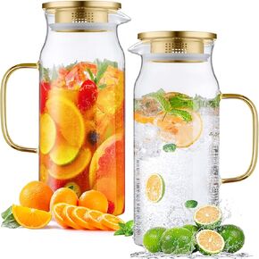 1.2 Liter 40 oz Glass Pitcher with Lid and Spout, Bivvclaz Glass Water Pitcher for Fridge, Glass Carafe for Hot/Cold Water, Iced Tea Pitcher, Small Pitcher for Coffee, Juice and Homemade Beverage in Kuwait