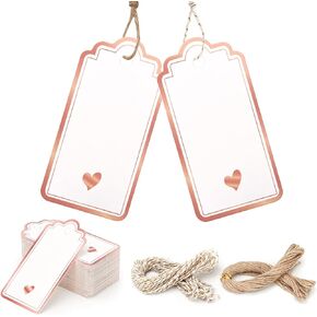 100 قطعة من بطاقات الهدايا من Createreedo مع سلسلة مرفقة، 1.8 * 3.5 بوصة علامات ورقية فارغة على شكل قلب ذهبي وردي، علامة تعليق لحقائب الهدايا والملابس والحرف اليدوية وأعياد الميلاد وعيد الميلاد وعيد الشكر in Kuwait