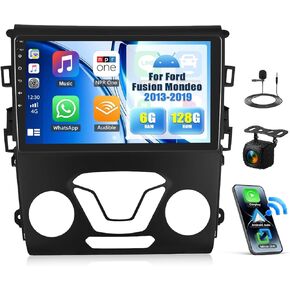 ستيريو سيارة 2+64G Android 13 لسيارة Ford Fusion Mondeo 2013-2019 مع CarPlay Android Auto، شاشة لمس 9 بوصة في لوحة القيادة وراديو GPS مع وصلة WiFi Mirror Bluetooth FM RDS HiFi EQ SWC + كاميرا احتياطية in Kuwait