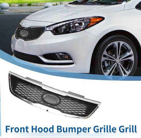 X AUTOHAUX Front Upper Hood Bumper Grille Grill for Kia Forte 2010-2013 Front Upper Bumper Kidney Grille Grill Black Chrome Silver Tone in Saudi Arabia