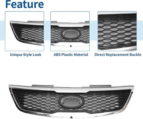 X AUTOHAUX Front Upper Hood Bumper Grille Grill for Kia Forte 2010-2013 Front Upper Bumper Kidney Grille Grill Black Chrome Silver Tone in Saudi Arabia