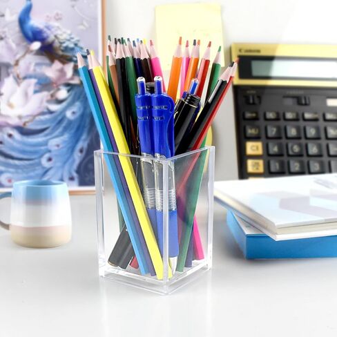 10 Pack Clear Acrylic Pen Holders, Pencil Cups & Makeup Brush Organizers, Transparent Desk Storage for Office, School, Home & Study Supplies(10pcs) in Saudi Arabia