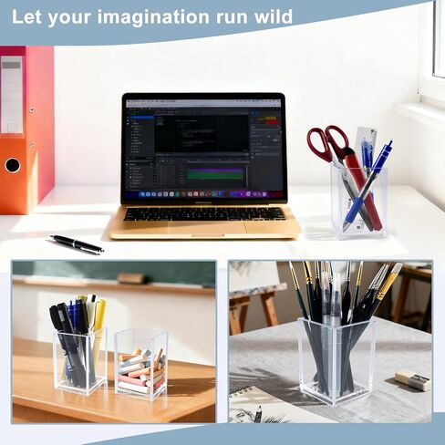 10 Pack Clear Acrylic Pen Holders, Pencil Cups & Makeup Brush Organizers, Transparent Desk Storage for Office, School, Home & Study Supplies(10pcs) in Saudi Arabia