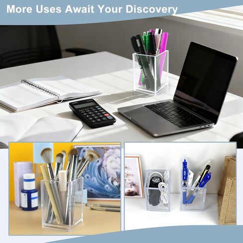 10 Pack Clear Acrylic Pen Holders, Pencil Cups & Makeup Brush Organizers, Transparent Desk Storage for Office, School, Home & Study Supplies(10pcs) in Saudi Arabia