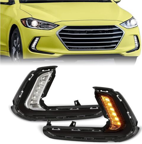 KUAFU Pair LED Fog Lights Compatible with 2016-2018 Hyundai Elantra (Sixth Generation) Replacement for 92207-F2100 92208-F2100 Fog Lamp Light DRL Driver Side & Passenger Side Clear Lens in Saudi Arabia