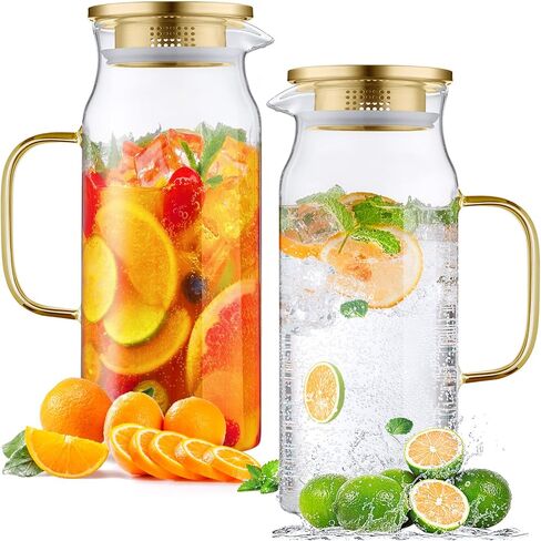 1.2 Liter 40 oz Glass Pitcher with Lid and Spout, Bivvclaz Glass Water Pitcher for Fridge, Glass Carafe for Hot/Cold Water, Iced Tea Pitcher, Small Pitcher for Coffee, Juice and Homemade Beverage in Kuwait