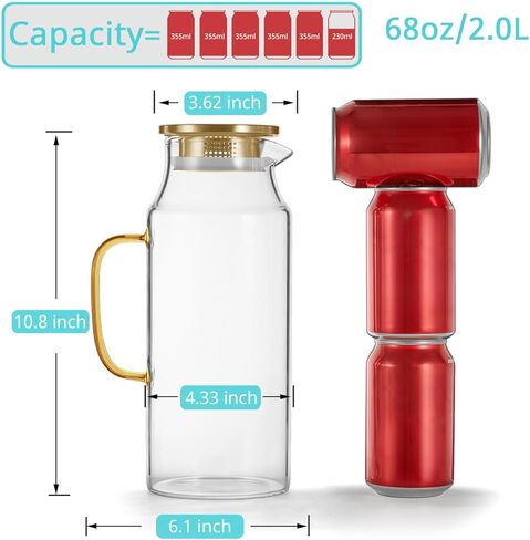 1.2 Liter 40 oz Glass Pitcher with Lid and Spout, Bivvclaz Glass Water Pitcher for Fridge, Glass Carafe for Hot/Cold Water, Iced Tea Pitcher, Small Pitcher for Coffee, Juice and Homemade Beverage in Kuwait
