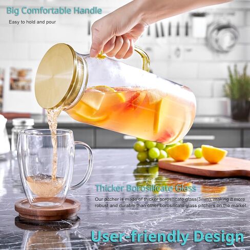 1.2 Liter 40 oz Glass Pitcher with Lid and Spout, Bivvclaz Glass Water Pitcher for Fridge, Glass Carafe for Hot/Cold Water, Iced Tea Pitcher, Small Pitcher for Coffee, Juice and Homemade Beverage in Kuwait