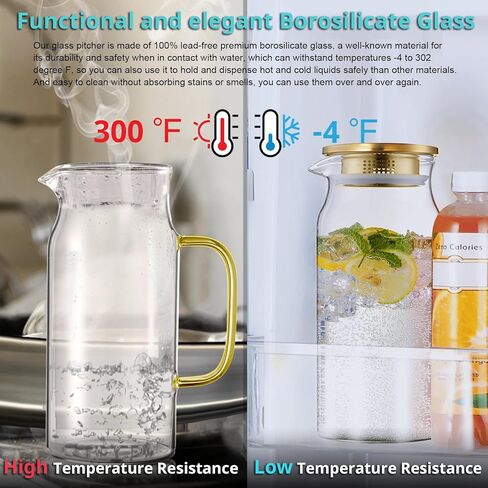 1.2 Liter 40 oz Glass Pitcher with Lid and Spout, Bivvclaz Glass Water Pitcher for Fridge, Glass Carafe for Hot/Cold Water, Iced Tea Pitcher, Small Pitcher for Coffee, Juice and Homemade Beverage in Kuwait