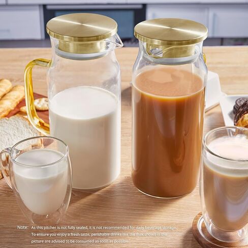 1.2 Liter 40 oz Glass Pitcher with Lid and Spout, Bivvclaz Glass Water Pitcher for Fridge, Glass Carafe for Hot/Cold Water, Iced Tea Pitcher, Small Pitcher for Coffee, Juice and Homemade Beverage in Kuwait