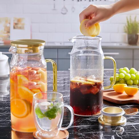 1.2 Liter 40 oz Glass Pitcher with Lid and Spout, Bivvclaz Glass Water Pitcher for Fridge, Glass Carafe for Hot/Cold Water, Iced Tea Pitcher, Small Pitcher for Coffee, Juice and Homemade Beverage in Kuwait