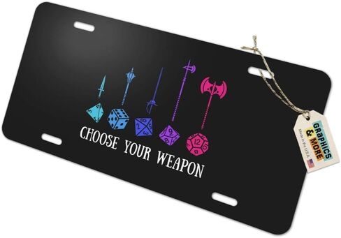 Graphics and More Choose Your Weapon Dungeon RPG Dice Novelty Metal Vanity Tag License Plate in Saudi Arabia