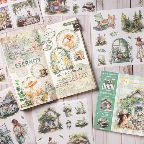 ملصقات مجلة الحديقة، 50 ورقة من كتاب ملصقات يوميات واشي غير المرغوب فيه، لوازم سجل القصاصات، سجل قصاصات بالألوان المائية للبالغين، حرفة فنية زخرفية خضراء in Kuwait