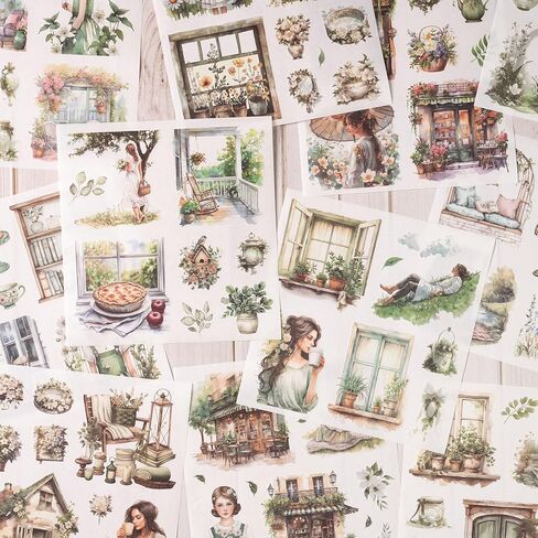 ملصقات مجلة الحديقة، 50 ورقة من كتاب ملصقات يوميات واشي غير المرغوب فيه، لوازم سجل القصاصات، سجل قصاصات بالألوان المائية للبالغين، حرفة فنية زخرفية خضراء in Kuwait