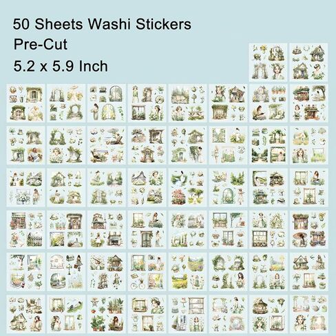 ملصقات مجلة الحديقة، 50 ورقة من كتاب ملصقات يوميات واشي غير المرغوب فيه، لوازم سجل القصاصات، سجل قصاصات بالألوان المائية للبالغين، حرفة فنية زخرفية خضراء in Kuwait