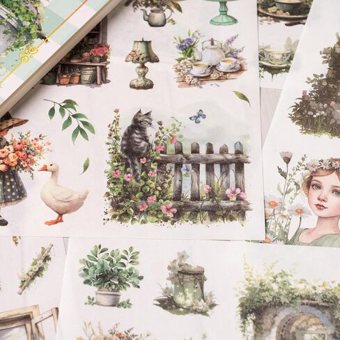 ملصقات مجلة الحديقة، 50 ورقة من كتاب ملصقات يوميات واشي غير المرغوب فيه، لوازم سجل القصاصات، سجل قصاصات بالألوان المائية للبالغين، حرفة فنية زخرفية خضراء in Kuwait