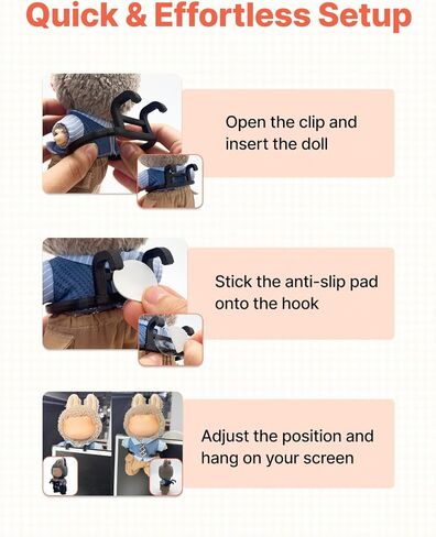 3Pcs 3D Printed Car Air Vent Stands for mini Labubu 4.0 The Monsters Pin for Love Series, Black Display Mount for Small Dolls with 2.17-inch Wide Clip, Cute Car Interior Accessories in Saudi Arabia